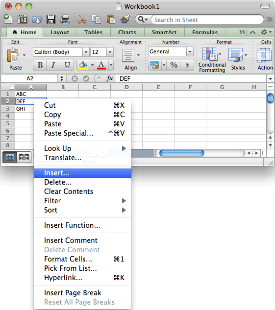 excel for mac enter within a cell